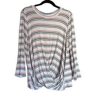 New LOFT Outlet Top Striped Pullover Stretch Twist Front 3/4 Sleeve NWOT Sz L